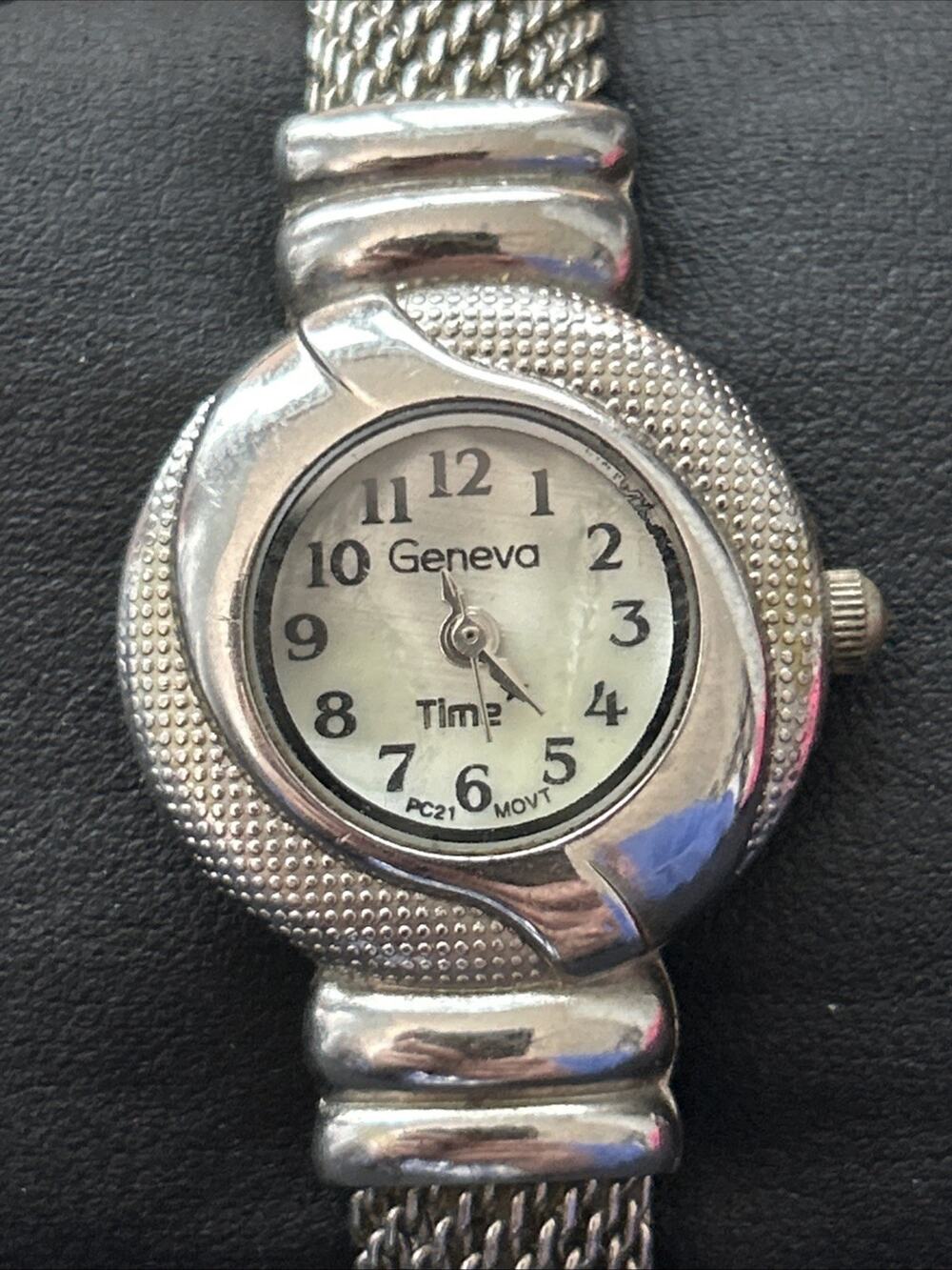 Geneva Silver Tone Women’s Cuff Watch